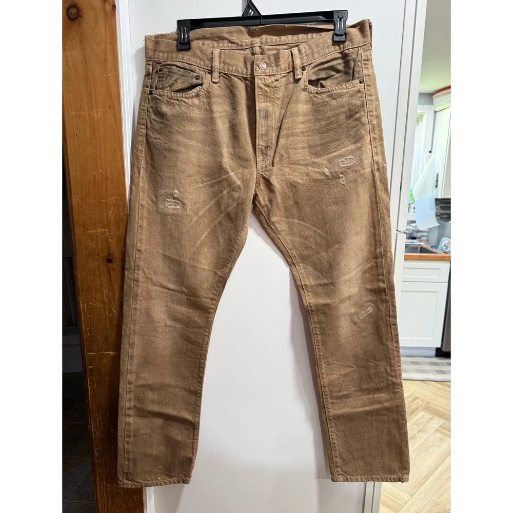 Denim & Supply Ralph Lauren Slim Fit Tan Brown Jeans Mens 36x30 Distressed